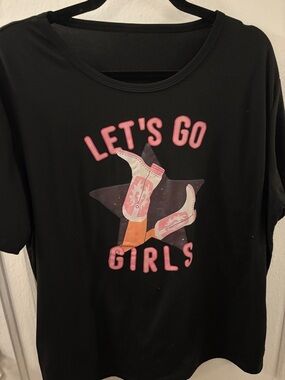 SHEIN Black Tee "Let's Go Girls" Pink Graphic